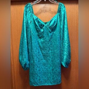 12th Tribe Teal Floral Satin Mini Dress